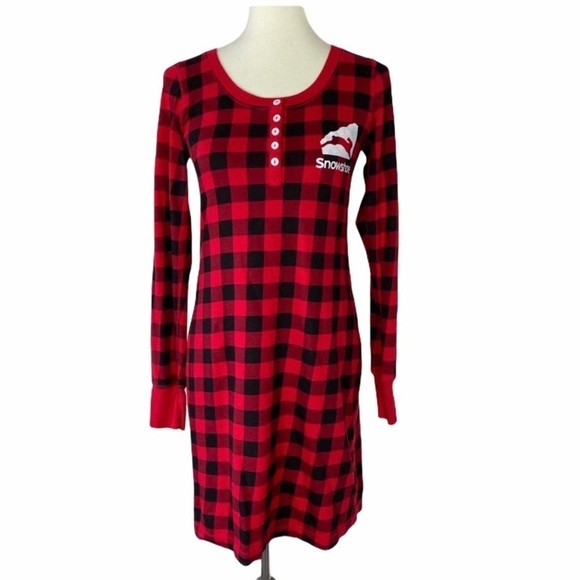 Little Blue House Snowshoe Pajama Dress Red XS - Picture 2 of 8
